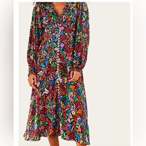 Farm Rio Flowered Long Sleeved Midi Dress
